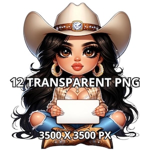 Cowgirl latina Chibi, 12 Png, Png ragazza occidentale, Png cowgirl, Png ragazza country, Clipart cowgirl, Png bambole Chibi, Png donna latina, Png ragazza Chibi