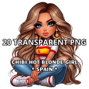 20 Chibi Hot Blonde Girl - Spanje, prachtig Spaans meisje, Spanje Png, Latina Png, Chibi Girl Png, Spanje Clipart, trots Spaans meisje, Chibi Png