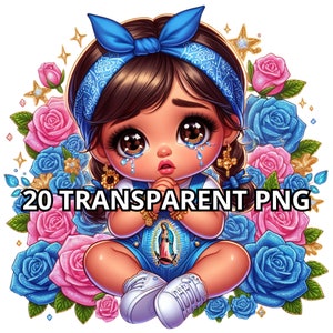 Chibi schattig verdrietig Latina baby meisje PNG, 20 PNG, Latina prinses clipart, Spaans meisje PNG, Chibi meisje clipart, Chibi meisje PNG, Chibi poppen PNG