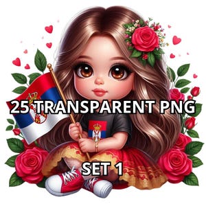 25 PNG Chibi süßes serbisches Baby Mädchen Set 1, Serbien Png, serbisches Mädchen Clipart, serbische Flagge Png, stolzer Serbe, Chibi Mädchen Png, Serbien Clipart