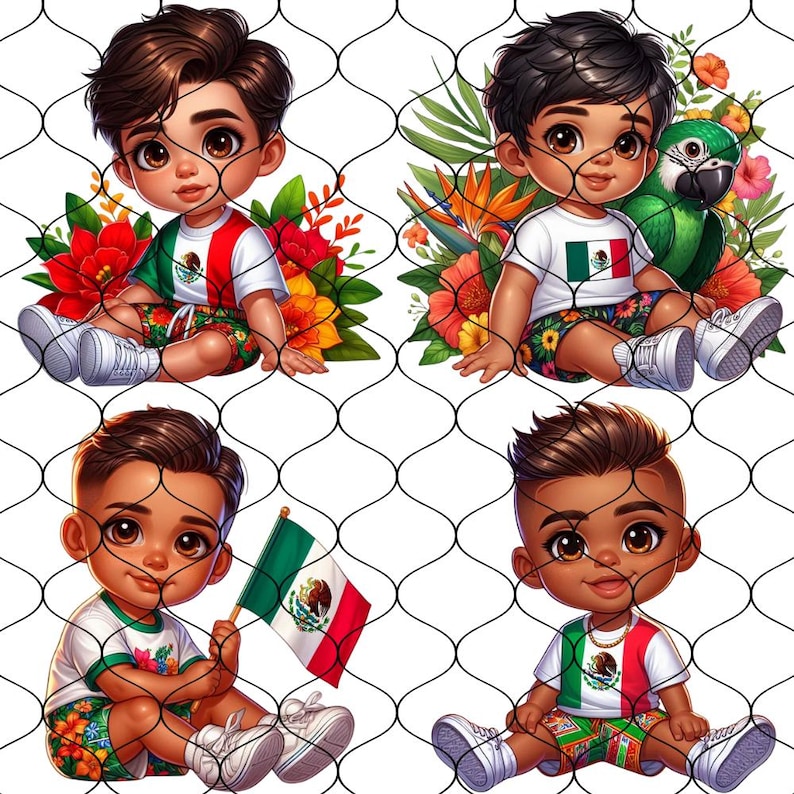 35 Chibi Cute Mexican Baby Boy Clipart, Latino Boy Clipart, Mexican Boy