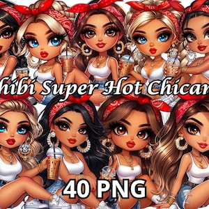 Chibi Super Hot Chicana, 40 PNG, Chicana Clipart, Chibi Dolls Png, Chibi Girl Png, Latina Woman Png, Latina Clipart, Chicana Png, Chibi Png