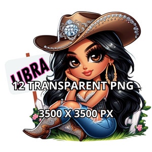 Chibi Latina Zodiac Girl Png, 12 Png, Chibi Latina Cowgirl, Western Girl Png, Cowgirl Png, Country Girl Png, Chibi Dolls Png, Chibi Girl Png