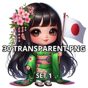 Chibi Super Linda Niña Japonesa Set 1, 30 PNG, Chibi Chica Japonesa Png, Japón Png, Bandera Japonesa Png, Imágenes Prediseñadas de Japón, Chibi Chica Clipart