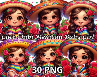 Cute Chibi Mexican Baby Girl Png, 30 Png, Latina Princess Clipart, Hispanic Girl Png, Chibi Girl Clipart,Chibi Girl Png,Latina Baby Girl Png