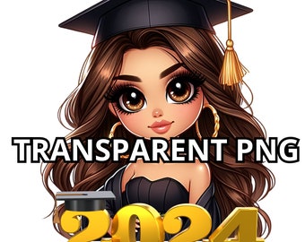 Chibi Beautiful Girl Graduation Png,TRANSPARENT PNG, Class of 2024 Png, Graduation Png, Diploma Clipart, College Clipart, Graduation Clipart