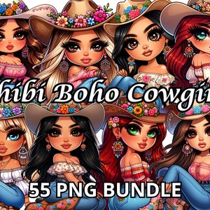 Chibi Boho Vaquera, 55 Png, Chica Occidental Png, Vaquera Png, Chica de Campo Png, Vaquera Clipart, Muñecas Chibi Png, Chica Chibi Png, Mujer Latina Png