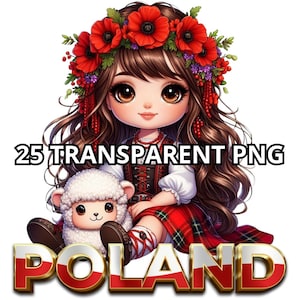 Chibi Cute Polish Brown Hair Baby Girl Clipart, 25 PNG, Polônia Png, Polonês Baby Girl Png, Polônia Clipart, Chibi Girl Png, Chibi Girl Clipart