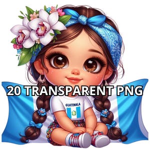 Chibi mignon guatémaltèque bébé fille Clipart, 20 PNG, fille guatémaltèque Png, Guatemala Png, drapeau du Guatemala, Png guatémaltèque, Chibi Girl Png, Latina Png