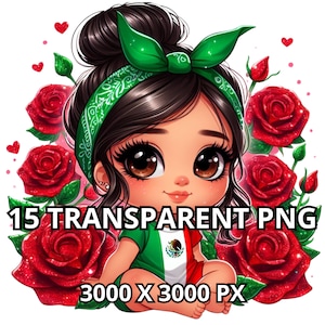 Super mignon Chibi mexicain fille Clipart, 15 PNG, Latina princesse Clipart, fille hispanique Png, Chibi Girl Clipart, Chibi Girl Png, Chibi poupées Png