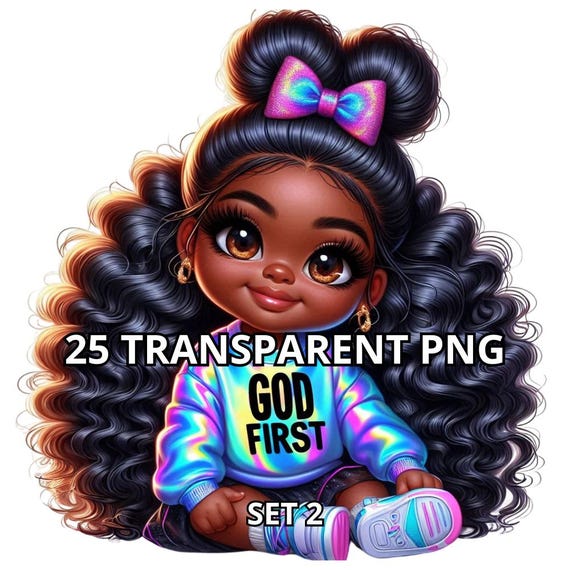 25 God First Set 2, Chibi Cute Black Baby Girl Png, Black Girl Clipart, Little Black Girl Clipart, Black Girl Png, Chibi Girl Png,Chibi Doll