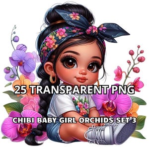 25 Chibi Baby Mädchen Orchideen Set 3, Chibi Mädchen Clipart, Chibi Mädchen Png, Baby Mädchen Png, Kleines Mädchen Png, Latina Png, Chicana Png, Orchideen Png
