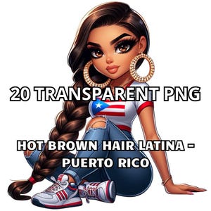 20 Hot Brown Hair Latina - Porto Rico, Magnifique fille portoricaine, Png portoricain, Latina Png, Chibi Girl Png, Boricua Png, Fier Portoricain