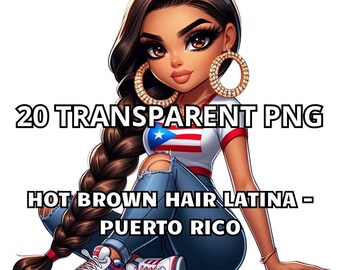 20 Latina de cabello castaño caliente - Puerto Rico, hermosa chica puertorriqueña, png puertorriqueña, png latina, chica chibi png, png boricua, puertorriqueña orgullosa