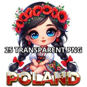 Chibi Cute Polish Black Hair Baby Girl Clipart, 25 PNG, Polônia Png, Polonês Baby Girl Png, Polônia Clipart, Chibi Girl Png, Chibi Girl Clipart
