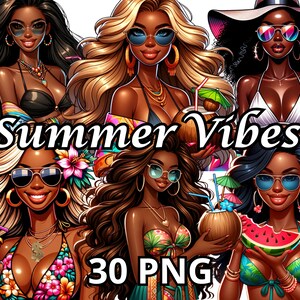Summer Vibes Clipart, 30 PNG, Summer Girls Clipart, Beach Girls Clipart, Summer Clipart,Black Girl Magic Png,Black Girl Clipart,Fashion Girl