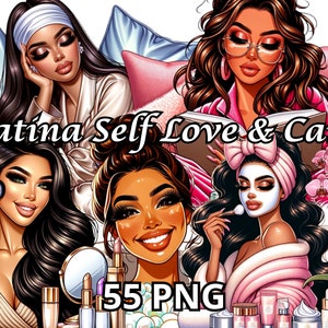 Latina Self Love & Care, 55 PNG, Self Love Clipart, Self Care Png, Relax Clipart, Make-up Clipart, Latina Woman Png, Latina Clipart, Spa Day