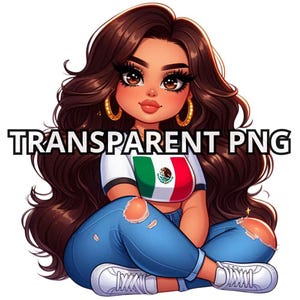 Curvy Mexican Girl Clipart,TRANSPARENT PNG, Gordita Mexicana, Plus Size Mexicana, Latina Png, Chicana Png, Chibi Latina Clipart, Gordita Png