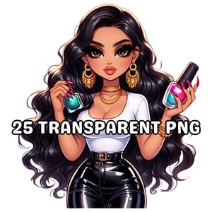 25 Chibi Black Hair Nail Stylist, Nail Technician, Nail Tech, Nail Artist, Nails Clipart, Nail Png,Manicure Clipart,Nail Logo,Chibi Girl Png