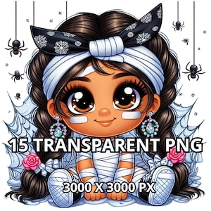 ちびかわいいラティーナの女の赤ちゃんハロウィンミイラ PNG、15 PNG、かわいいハロウィン PNG、ラテン系プリンセスのクリップアート、ヒスパニック系の女の子 PNG、ちびガールのクリップアート