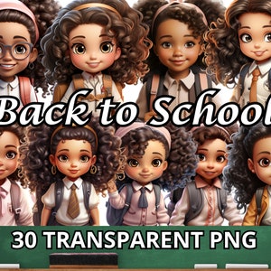 Regreso a clases, 30 PNG, Clipart escolar, Niños en uniforme de regreso a clases, Paquete de imágenes prediseñadas de dibujos animados lindos de regreso a clases, Niños en edad escolar