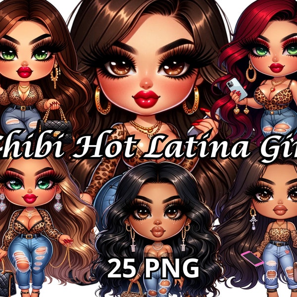 Chibi Hot Latina Girl, 25 PNG, Chibi Mujer Hispana, Chibi Dolls Png, Chibi Girl Png, Chibi Style Woman Clipart, Elegante Chibi Girl Clipart