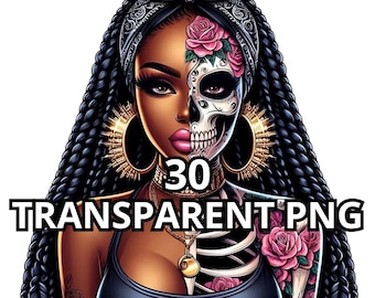 30 Gorgeous Half Woman Half Skeleton, Black Girl Magic Png, Black Women Clipart, Afro Girl Png, Black Girl Clipart, Afro Queen Png, Melanin