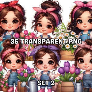 35 Carino Chibi Bambina Giardiniere Set 2, Chibi Ragazza Png, Bambina Png, Bambina Png, Chibi Ragazza Clipart, Primavera Png, Carino Primavera Clipart