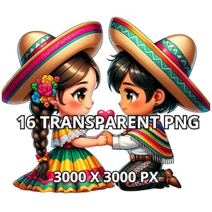 Super schattig Chibi Mexicaans meisje en jongen clipart, 16 PNG, schattig Chibi Mexicaans paar, Chibi Mexicaans meisje, Chibi Mexicaanse jongen, Chicano paar Png