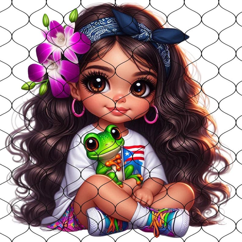 20 Chibi Cute Puerto Rican Baby Girl, Coqui Frog,Puerto Rico Png,Proud Puerto Rican Png,Latina Png,Latina Clipart,Boricua Png,Chibi Girl Png image 5