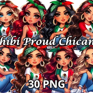 Chibi Proud Chicana, 30 PNG, Chicana Clipart, Chibi Dolls Png, Chibi Girl Png, Latina Woman Png, Latina Clipart, Chicana Png, Mexicana Png