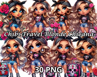 Chibi Travel Blonde Chicana, 30 PNG, Chicana Png, Travel Girl Clipart, Girls Trip Clipart, Chibi Girl Png, Latina Clipart, Chibi Girl Clipart