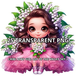 25 Chibi Baby Mädchen Maiglöckchen Set 2, Chibi Mädchen Clipart, Chibi Mädchen Png, Baby Mädchen Png, Kleines Mädchen Png, Frühling Png, Süße Frühling Clipart