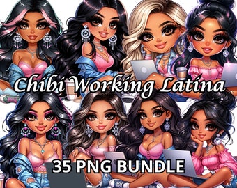 Chibi Working Latina, 35 PNG, Chicana Clipart, Chibi Dolls Png, Chibi Girl Png, Latina Woman Png, Latina Clipart, Chicana Png, Chibi Png