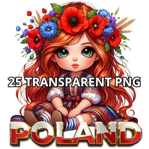 Chibi Cute Polish Red Hair Baby Girl Clipart, 25 PNG, Polônia Png, Polonês Baby Girl Png, Polônia Clipart, Chibi Girl Png, Chibi Girl Clipart