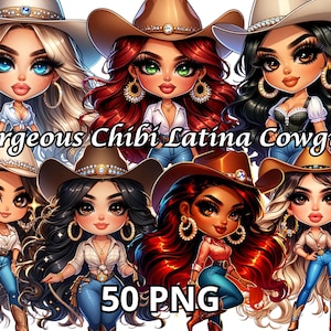 Wunderschönes Chibi Latina Cowgirl, 50 Png, Western Girl Png, Cowgirl Png, Country Girl Png, Cowgirl Clipart, Chibi Dolls Png, Chibi Girl Png
