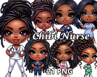 Enfermera Chibi Afroamericana, 21 Png, Enfermera Png, Enfermera Clipart, Enfermera Vida Png, Enfermera Mamá, Melanin Queen Png, Mujeres Negras Clipart, Chica Afro