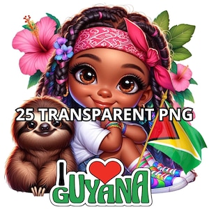 Chibi mignon Guyane bébé fille Png, 25 Png, fille guyanaise Png, drapeau Guyane Png, Clipart Guyane, Guyane Png, fille des Caraïbes, fille noire Clipart