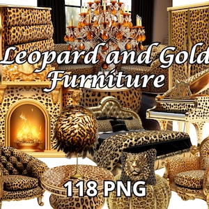 Leopard and Gold Furniture,118 PNG, Furniture Clipart, Home Clipart, Living Room Clipart, Sofa Clipart, Armchair Clipart, Home Decor Clipart