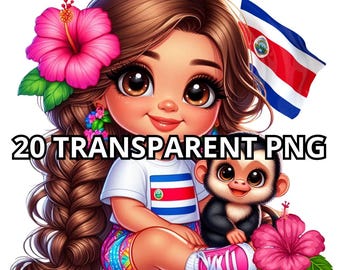 Chibi Cute Costa Rican Baby Girl Clipart, 20 Png, Costa Rican Girl Png, Costa Rica Png, Latina Princess Clipart, Chibi Girl Png, Latina Png