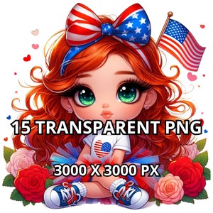 Chibi süßes rothaariges Baby Mädchen Png, 15 Png, Chibi Mädchen Clipart, Chibi Mädchen Png, Chibi Puppen Clipart, Unabhängigkeitstag Png, 4. Juli Png, Patriotisch