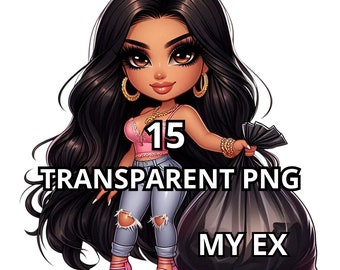 15 Funny Chibi Latina Png, Chicana Png, Latina Woman Png, Chicana Clipart, Latina Girl Png, Divorce, Breakup, Latina Clipart, Divorce Party