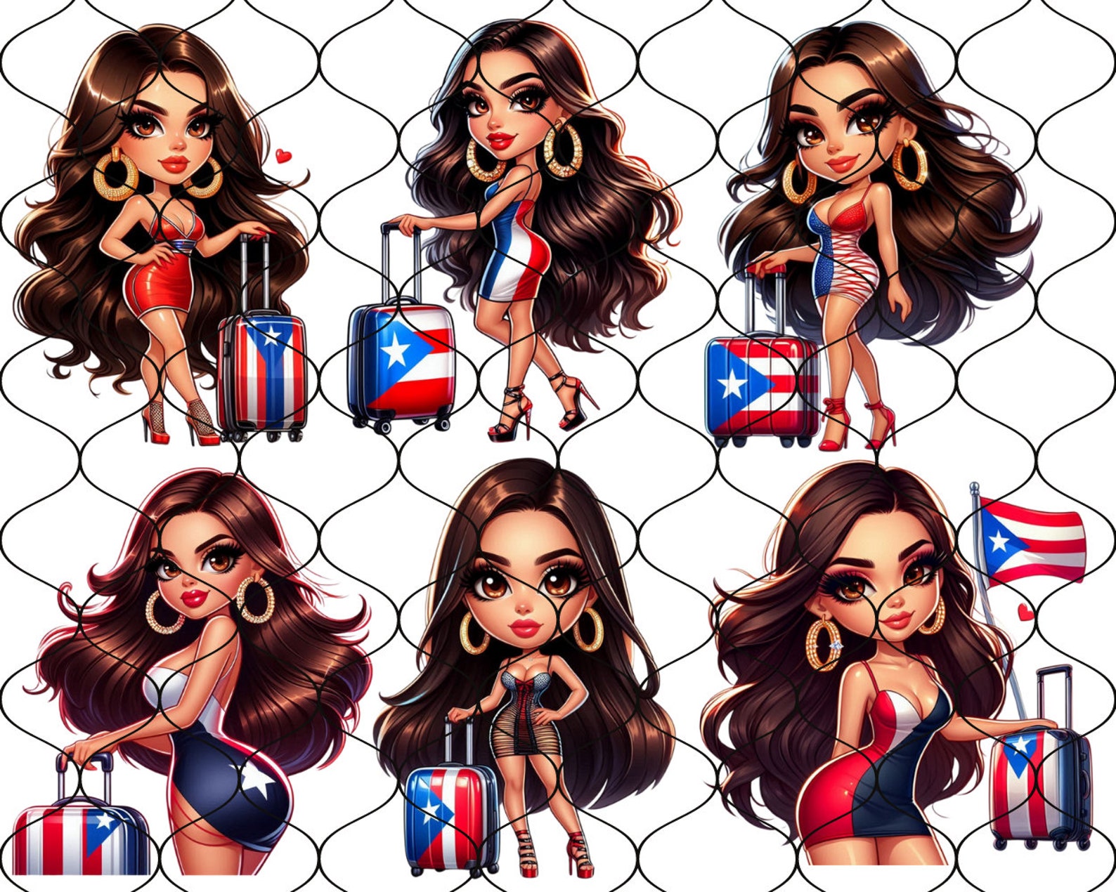 Chibi Hot Puerto Rican Travel Goddess, 60 Png, Boricua Png, Puerto Rico