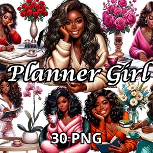 プランナーガールクリップアート、30 PNG、黒人女性クリップアート、女性ボスクリップアート、ガールボスクリップアート、黒人ガールクリップアート、黒人ガールマジック PNG、アフロガール