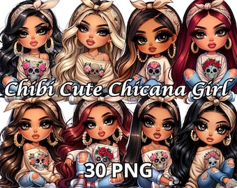 Chibi Cute Chicana Girl, 30 PNG, Chicana Clipart, Chibi Dolls Png, Chibi Girl Png, Latina Woman Png, Latina Clipart, Chicana Png, Chibi Png