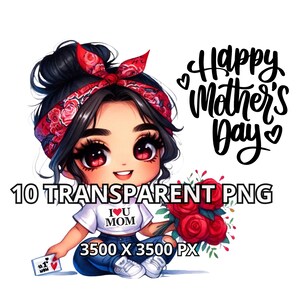 Chibi carino acquerello Latina Mama's Girl Png, 10 PNG, mamma's Little Girl Png, Mama's Girl Clipart, Clipart per la festa della mamma, Chibi Girl Clipart