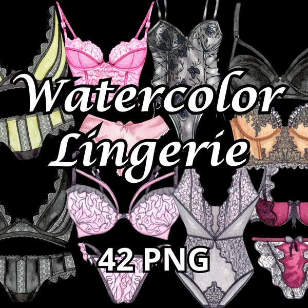 Watercolor Lingerie, 42 PNG, Corset Clipart, Lingerie Clipart, Women's Underwear Png, Bachelorette Clipart, Lace Lingerie, Bra Clipart, Fashion