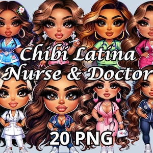 Chibi Latina Nurse & Doctor, 20 PNG, Latina Woman Png, Chibi Dolls Png, Nurse Clipart, Doctor Png, Nursing Clipart, Nurse Life Png,Nurse Png