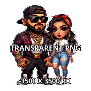 Chibi Chicano Paar Clipart, TRANSPARENT PNG, lateinisches Paar Png, Liebe hispanisches Paar, Cholo Paar, Cholo Png, Chola Png, Gangster Love Png