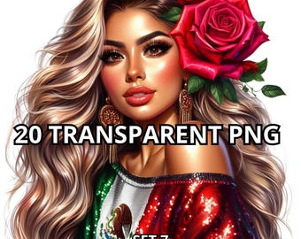 20 Gorgeous Mexican Girl Clipart Set 7, Chicano Woman Png, Latina Woman Png, Chicana Clipart, Latina Girl Png, Mexicana Png, Latina Clipart